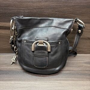 B Makowsky Black Leather Crossbody Shoulder Bag Silver Hardware